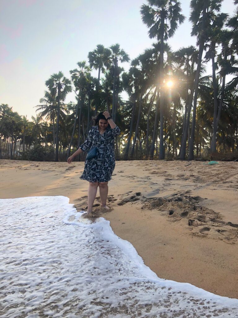Picture at paradise beach in Pondicherry with palm trees