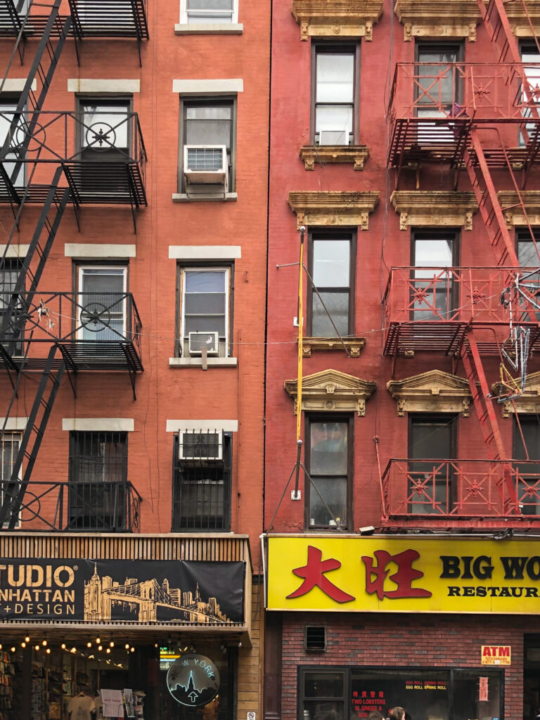 facade of old authentic shops in chinatown, Manhattan, New York 